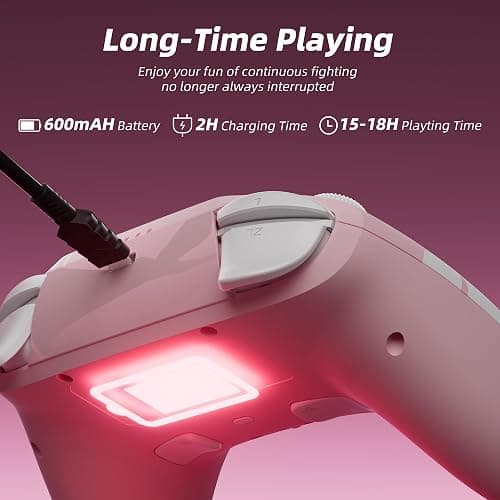 Mytrix Wireless Controllers for Switch/Switch 2, Windows PC iOS Android Steam/Steam Deck, Sakura Pink Bluetooth Controller with Programmable, Hall Effect Joysticks, Adjustable LED Light/Turbo/Vibration thumbnail 6