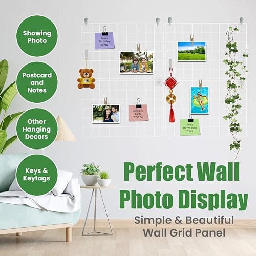 CIKLCIX Wire Wall Grid Panel Set of 2, Photo Display Board & Memo Board | 17.3"×11.8" White Metal Hanging Picture Organizer for Photos, Notes and Wall Decor in Home, Office or Dorm thumbnail 3