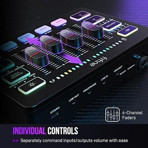 FIFINE Gaming Audio Mixer, Streaming RGB PC Mixer with XLR Microphone Interface, Individual Control, Volume Fader, Mute Button, 48V Phantom Power, for Podcast/Recording/Vocal/Game Voice-AmpliGame SC3 thumbnail 3