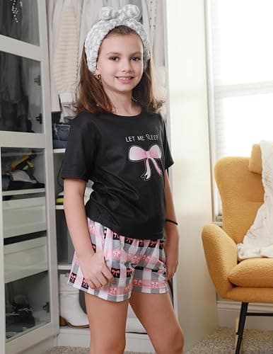 Arshiner Girls Pajama Set 3 Piece Short Sleeve Sleepwear Summer Soft Cute Pjs Outfits thumbnail 7