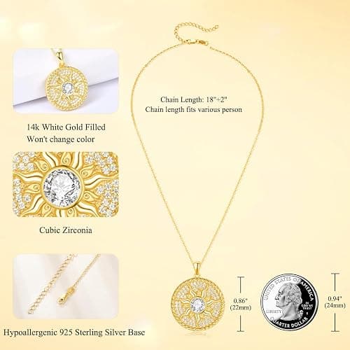 AENEAS Sun Necklace for Women 925 Sterling Silver Sun Necklace Birthstone Sun Coin Pendant Necklace Gold Round Shape Jewelry Sun Gifts for Her thumbnail 3