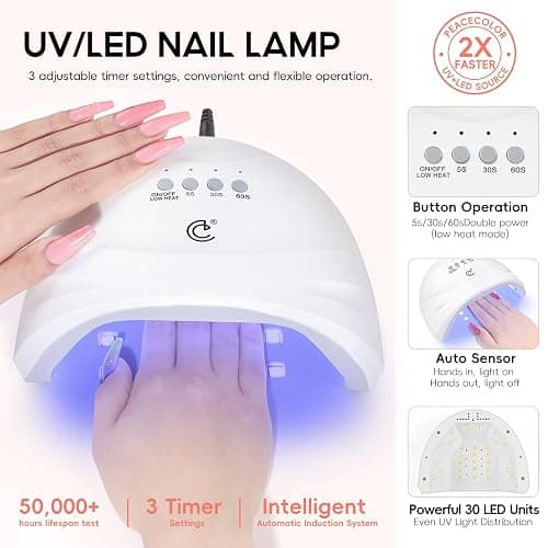 Peacecolor 83Pcs Gel Nail Polish Kit with U V Light and Drill, 56 Colors All Seasons Soak Off Gel Polish Set Cat Eye Gel with Matte/Glossy Glitter Base Top Coat Manicure Nail Kit Gifts for Women Girls thumbnail 5
