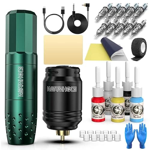 Tattoo Gun Kit, Wormhole Tattoo Kit Wireless Tattoo Machine Kit with Tattoo Gun 1,200 mAh Capacity Tattoo Power Supply Tattoo Pen Kit for Tattoo Beginners and Tattoo Artists TK531 - Image 1