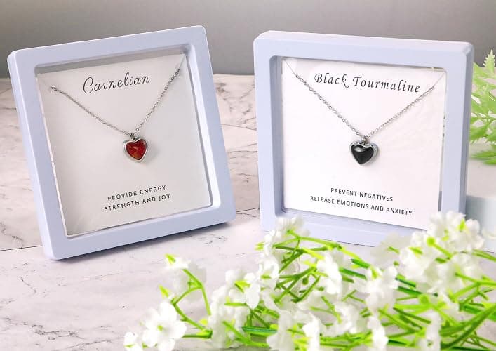 SmileBelle Heart Necklace for Women,Black Tourmaline Red Carnelian Rose Quartz Necklace as Easter Basket Stuffers for Girls,Jade Moonstone Necklaces Pink Jewelry Lover Necklaces Anniversary BDAY Gifts thumbnail 5