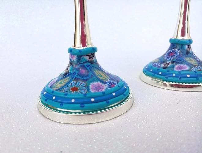 Candlesticks Holders, Handmade Shabbat Candlesticks of Nickel and Polymer Clay, Lovely Table Decoration great as Housewarming and Hostess Gift thumbnail 7