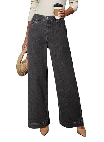 DOKOTOO Women's Casual High Waisted Jeans Stretch Button Wide Leg Loose Denim Pants with Pockets - Image 1