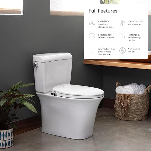 Brondell Bidet Toilet Seat, Non-Electric Swash Ecoseat, Fits Elongated Toilets, White - Dual Temperature, Dual Nozzle System - Bidet with Easy Installation thumbnail 5