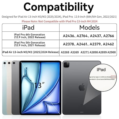 ZOYU Case for iPad Air 13 Inch Case M4/M3/M2 (2026/2025/2024), Pro 12.9 Inch (6th/5th Gen, 2022/2021) with Pencil Holder, Clear Transparent Back Cover, Support Auto Wake/Sleep &Touch ID, Light Grey thumbnail 2