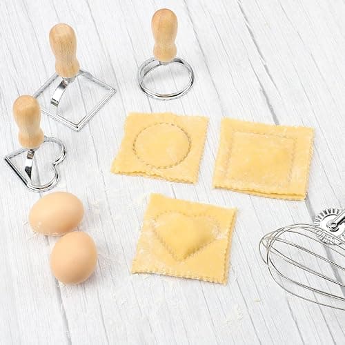 TACGEA Ravioli Stamp Maker Cutter with Roller Wheel (Set of 4), Wooden Handle and Fluted Edge, for Ravioli, Pasta, Dumplings Lasagna, Pierogi thumbnail 7