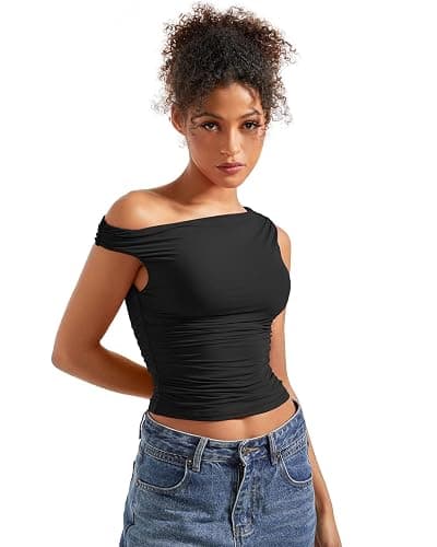 SUUKSESS Women Off Shoulder Tops Sleeveless Shirts Y2K Going Out Crop Tank Top thumbnail 4