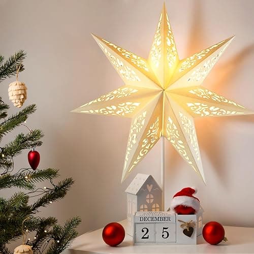 IMIKEYA Christmas Star Paper Lantern: 45cm Star Lamp Shade Paper Lantern Lamp Decorations Hollow out Hanging Lamp Shade for Christmas Wedding New Year Party Decorations (White) thumbnail 7