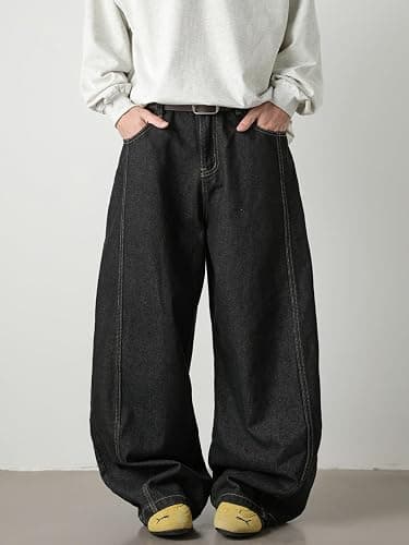Baggy Hip Hop Jeans for Men Wide Leg Skater Denim Pants Casual Loose Fit Long Trousers thumbnail 2