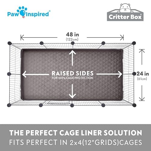 Paw Inspired Critter Box | Washable Guinea Pig Cage Liners with Raised Sides | Fleece Bedding for Guinea Pigs Rabbits, Hamsters, Small Animals | Edge Protected Pee Pads (2x4 (12" Grids)) thumbnail 5