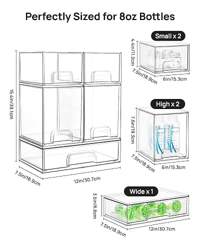 Vtopmart Stackable Storage Drawers Set of 5, Clear Plastic Organizer Bins for Baby Bottle, Beauty Supplies Storage, Ideal for Kichen Countertop, Vanity, Bathroom, Cabinet, Pantry Organization thumbnail 3