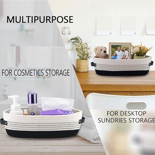 Oradrem Cotton Rope Toilet Basket Bathroom Decor Baskets, Toilet Paper Holder Basket, Farmhouse Home Decor Organizing Small Baskets 13"x5.9"x4" Black thumbnail 5