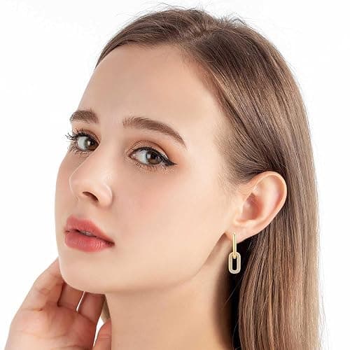 Austrian Crystals Paperclip Drop Earrings for Women 14K Gold Plated Double Huggie Dangle Earrings Hypoallergenic Sparkly Jewelry thumbnail 7