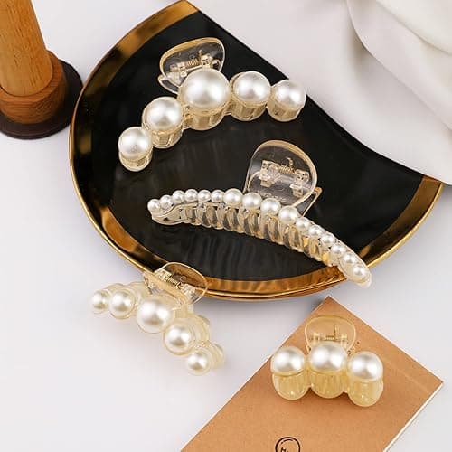 Mehayi 4 PCS Large Pearl Hair Claw Clips for Women Girls, Hair Barrette Clamps for Thick Thin Hair, Fashion Hair Accessories Headwear Styling Tools for Party Wedding thumbnail 6