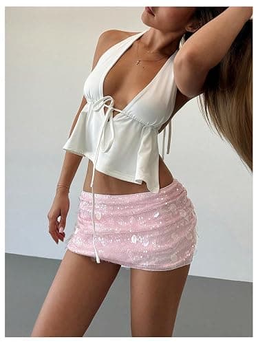 Floerns Women's Sequin Low Waist Mini Skorts Music Festival Night Out Skirt Shorts thumbnail 5