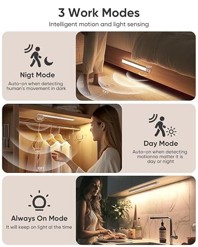 Under Cabinet Lighting Wireless, 2200mAh Rechargeable Battery Operated Motion Sensor Light Indoor, 3 Color Temps Under Counter Light, Dimmable Wireless Closet Lights w/Remote for Kitchen,Pantry,4 Pack thumbnail 6