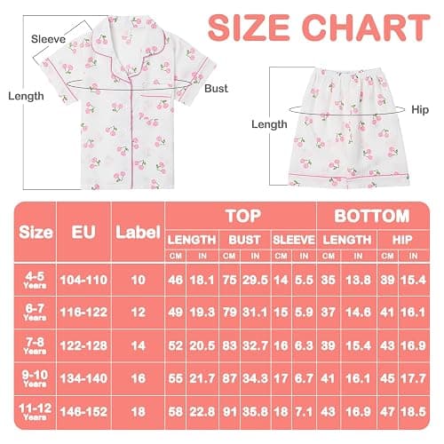 MASOCIO Girls Pajamas Set Short Sleeve Kids Print Button Down 2PCS Nightwear with Shorts for Kids 4-12 Years thumbnail 7