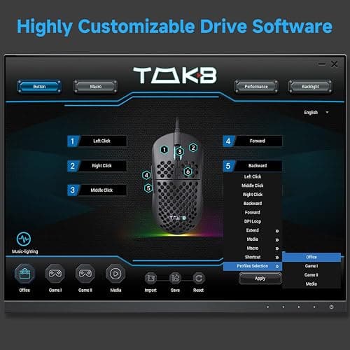 TMKB Falcon M1SE Ultralight Honeycomb Gaming Mouse, High-Precision 12800DPI Optical Sensor, 6 Programmable Buttons, Customizable RGB, Drag-Free Paracord, Ergonomic, Wired - Matte White thumbnail 7