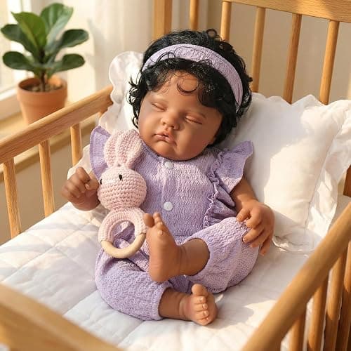 WOOROY Reborn Baby Dolls Black Girl, 18 Inch Lifelike African American Doll | Realistic Newborn Baby, Real Life Sleeping Babies, Weighted Soft Cloth Body, Gift Toy Set with Accessories for Kids Ages 3+ thumbnail 3