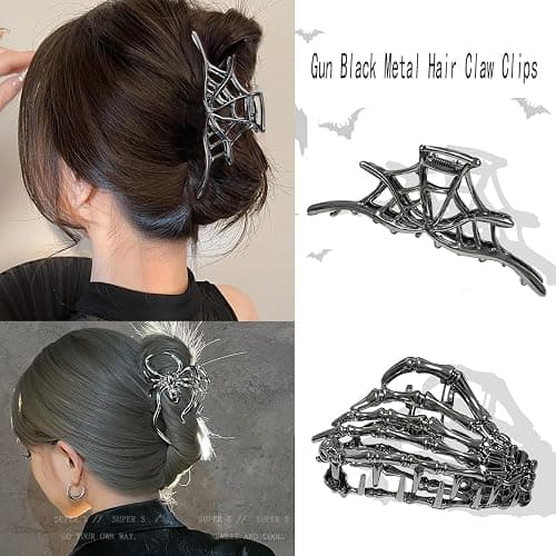 Parcce 3 Pieces Large Metal Spider Net Hand Hair Claw Clips for Women and Girls Thick Long Hair, Nonslip Skeleton Spooky Barrette Headband Hair Styling Accessories for Halloween Christmas Gifts thumbnail 5