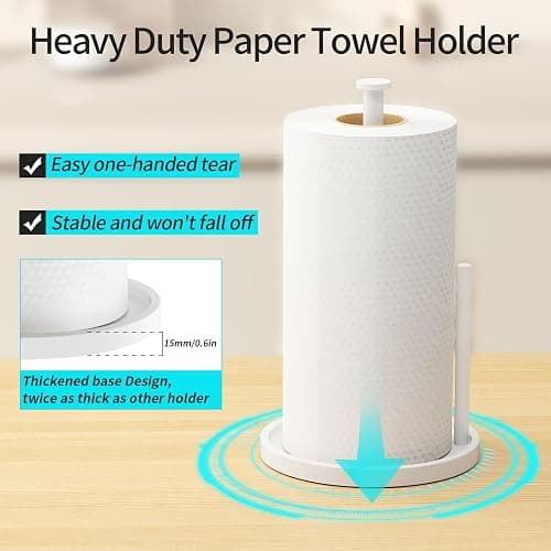 Paper Towel Holder Countertop, Standing Paper Roll Holder with Anti Slip Weighted Base, Stainless Steel Freestanding Paper Towel Holder for Kitchen, White thumbnail 5