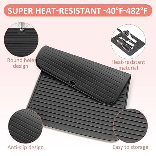 Quccefods Large Heat Resistant Silicone Mat for Hair Tools: Curling Iron, Flat Iron, Hair Straightener - Portable Hair Styling Pad Cover thumbnail 3
