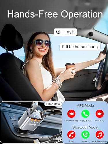 Bluetooth Car Adapter with Retractable Charger,[Upgrade] Bluetooth 5.4 FM Transmitter for Cars, 4 in 1 Fast Car Charger 69W, Handsfree Call, 2*Retractable Cable for iPhone 17/16/15/14, Galaxy-Silver thumbnail 5