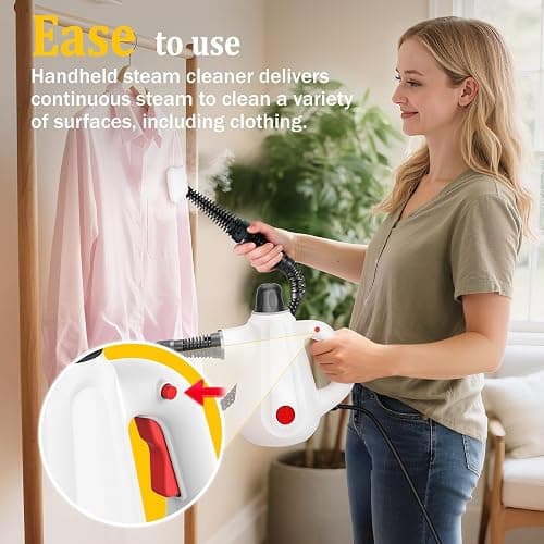 Steam Cleaner, Pressurized Multi-Surface Natural Handheld Steam Cleaner for Home with Lock Button&16 PCS Tools, Portable Steamer for Deep Cleaning Car, Bathrooms, Kitchens, Grout, Tile, and Windows thumbnail 4