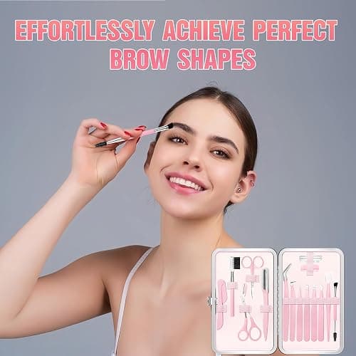 Eyebrow Kit, 17 in 1 Tweezers for Women Facial Hair, Hair Scissors with Comb, Eyebrow Trimmer, Brow Brushes, Hair Tools Travel Bag, Professional Grooming Tweezer Set thumbnail 7