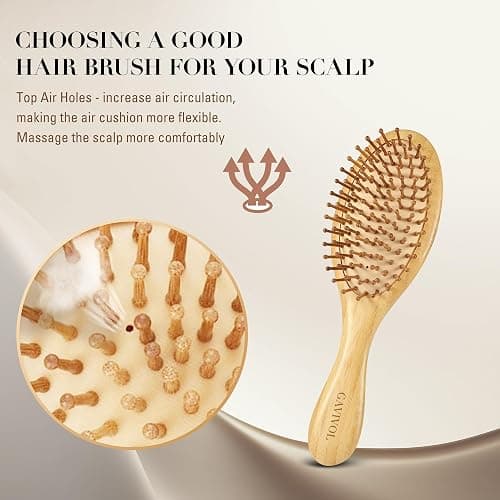 GAVIVOL Bamboo Hair Brush for Hair Growth Natural Bamboo Bristle Brush Detangling Wooden for Scalp Massaging Paddle Hair Brushes for Women Men Curly & Beard Styling HairBrush & Slick Back Hair Brush thumbnail 3