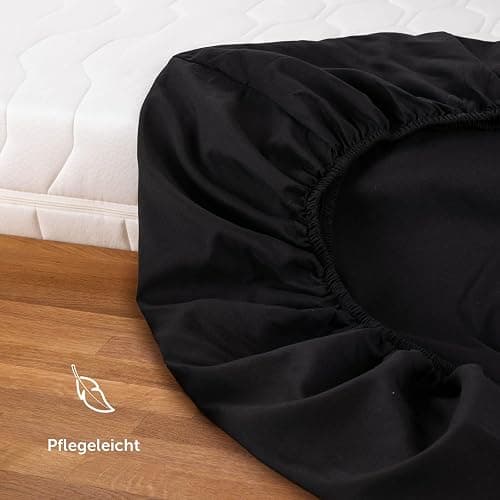 Blumtal® Spannbettlaken 180x200cm aus Microfaser - Oekotex zertifiziertes Bettlaken 180x200 - Leintuch 180x200/Spannbettuch 180x200cm - Spannleintuch 180x200-180x200 Spannbettlaken - Laken - Schwarz thumbnail 5