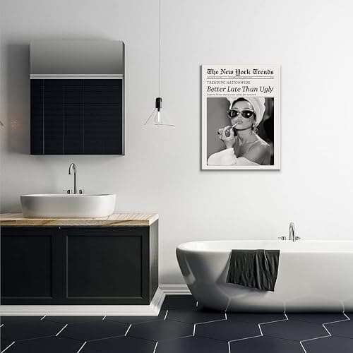 Dazzlewall Framed New York Trends Wall Art, Black and White Newspaper Better Late Than Ugly Funky Feminist Poster for Living Room Bedroom 12x16 in thumbnail 4