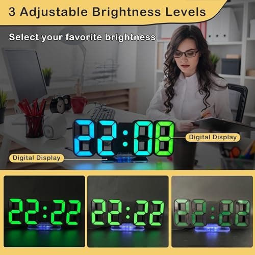 Seutgjie Horloge Murale Numérique Digitale Réveil Lumineux LED 14 RGB Couleur 12/24 Heures Mode Veille avec Télécommande Décoration Bureau Gaming Chevet Noir thumbnail 7