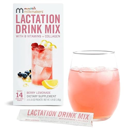 Munchkin® Milkmakers® Lactation Drink Mix Supplement with B Vitamins/Collagen/Fenugreek & Milk Thistle for Breastfeeding Moms, Berry Lemonade, 14 Count - Lactation Drink Mix