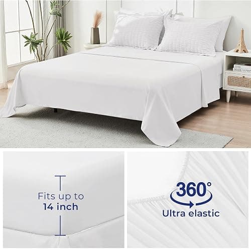 HYMOKEGE White Queen Comforter Set Seersucker 7 Pieces, All Season Luxury Bed in a Bag for Bedroom, Bedding Set with Comforters, Sheets, Pillowcases & Shams thumbnail 7