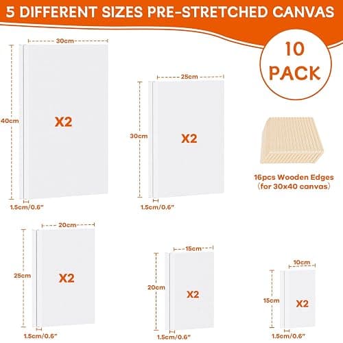 Koncci Stretched Canvas for Painting, 10 Packs Multiple Sizes Canvases Set, 10x15, 15x20, 20x25, 25x30, 30x40cm, 280GSM Stretched Wooden Canvas Frames for Acrylic Oil Watercolor, Artist & Beginner thumbnail 3