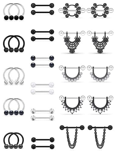 SCERRING 16G Nipple Rings 316L Stainless Steel CZ Nipplerings Shield Tongue Barbell Rings Bars Body Piercing Jewelry for Women - Image 1