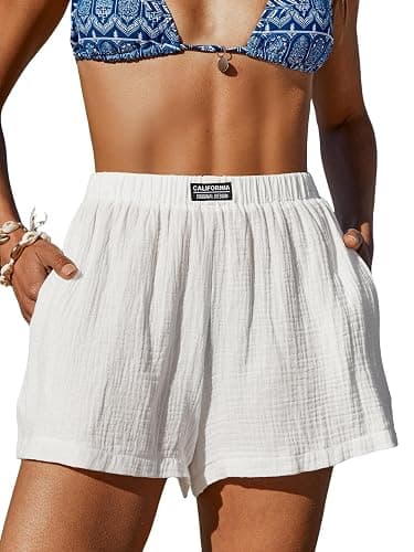 CUPSHE Women's Casual Shorts Cotton High Rise Beach Cover Ups Summer Shorts with Pockets - Image 1
