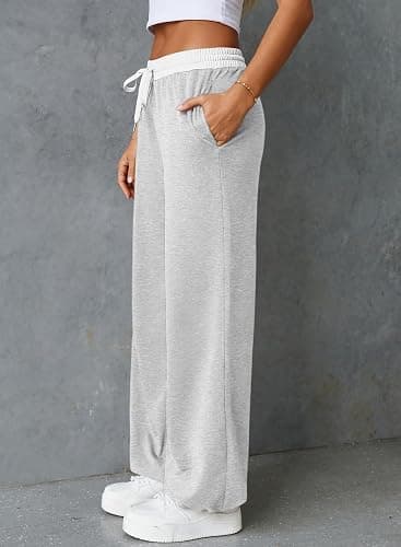 Herseas Women's Contrast Color Waistband Sweatpants Wide Leg Pants with Drawstring Buckle thumbnail 2
