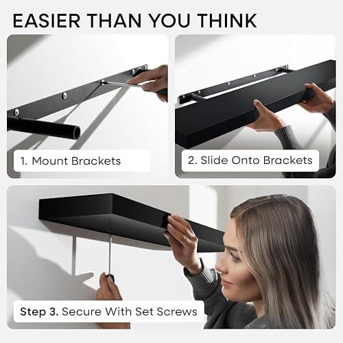 Homeforia Black Floating Shelves 30 inches Long, High End Solid Real Wood 30 inch Floating Shelf for Wall Mounted, Black Wooden 30in Floating Shelves, Heavy Duty Bracket, 30 X 6.5 X 1.75 in, Set of 2 thumbnail 6