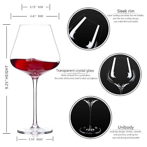 BACLIFE Hand Blown Red Wine Glasses Set of 4 – 23 oz Burgundy Wine Glasses With Long Stem – Large Premium Crystal Wine Glass – Unique Gift for Wedding, Anniversary, Mother’s Day – Clear thumbnail 3