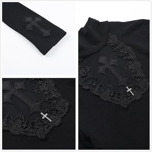 Inpunktoo Goth Turtleneck T Shirt for Women Grunge Y2k Vintage Emo Punk Rave Japanese Gothic Long Sleeve Fitted Cute thumbnail 5