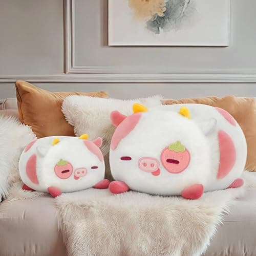 Mewaii Strawberry Cow Plush Pillow, Kawaii Cow Stuffed Animals, Cute Plushies for Girls, Soft Pink Cow Plush, Birthday Gifts for Kids Adults Teens (8 Inch) thumbnail 2