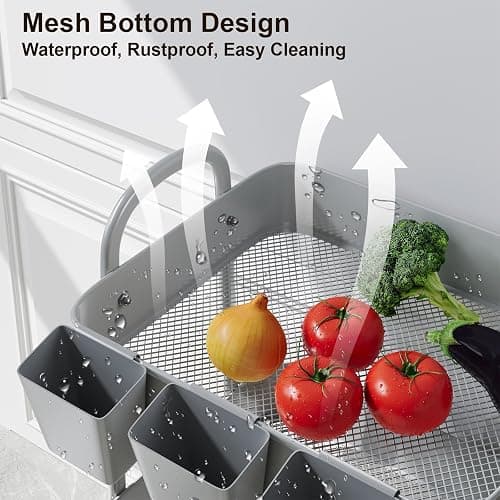 3 Tier Gray Metal Rolling Cart, Mesh Storage Cart with Handle and Lockable Wheels, Multifunctional Three Tiered Utility Organizer Carts for Kitchen, Office, Bathroom, Craft, Art, Snack, Baby Supplies thumbnail 8