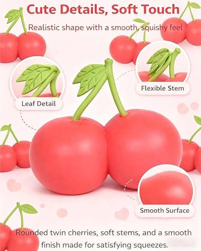 Gytera Giant Cherry Squeeze Toy, Slow Rising Stress Relief Fidget Toy, Cute Fruit Shaped Squishy Fidget Toys for Adults, Anxiety Relief Sensory Toy for Party Favors, Birthday Gifts, Desk Decor thumbnail 7