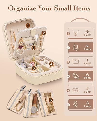 Bistup Travel Jewelry Case - Small Jewelry Organizers and Storage Box for Women Girls Teens Cute Traveling Jewelry Holder with Mirror Little Tiny Compact Modern Unique Aesthetic Pretty, Blue Floral thumbnail 4