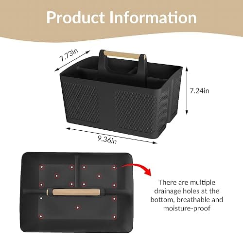 Xuhdukc Shower Caddy Portable and Cleaning Caddy Organizer for Bathroom, Kitchen, Toiletries Storage ，Caddy organizer with handle, Rust-Resistant, Durable Material (Black, 9.36" L×7.73" W×7.24" H) thumbnail 3
